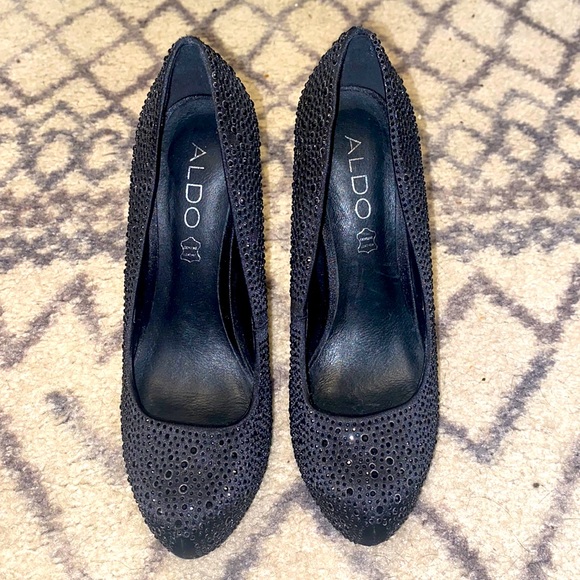 Women’s Aldo Black Satin Sparkle Platforms - Picture 3 of 14